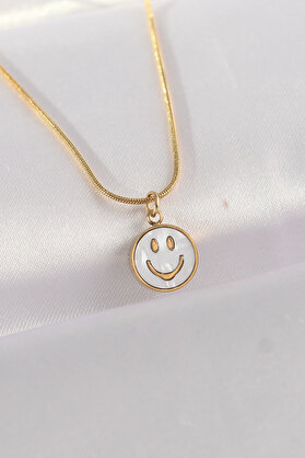 Ethab Giyim 316L Çelik Zincir Altın Renk Mermer Desenli Minimal Smile Kolye 5886 - Glst1669-5468