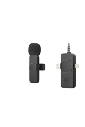 Evi̇mdeyokyok Kablosuz Yaka Mi̇krofonu Type-C Li̇ghtni̇ng 3.5 Mm Si̇yah Hdx2781
