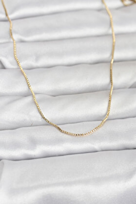 Ethab Giyim Cm 14K Gold Renk İnce Kare Zincirli Model 60 Cm Kadın Kolye 5886 - Glst4546-4231