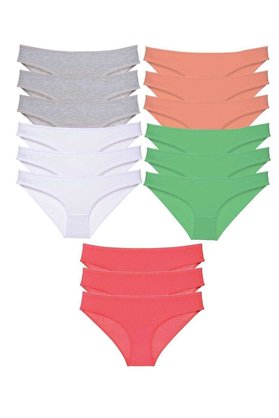 Ethab Ticaret Glb-Stl41414 15 Adet Süper Eko Set Likralı Kadın Slip Külot Gri Beyaz Pudra Yeşil Fuşya