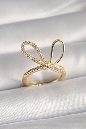 Geneltedarik Gold Renk Zirkon Taşlı Düğüm Model Kadın Yüzük 5886 - Emthba4725-8746