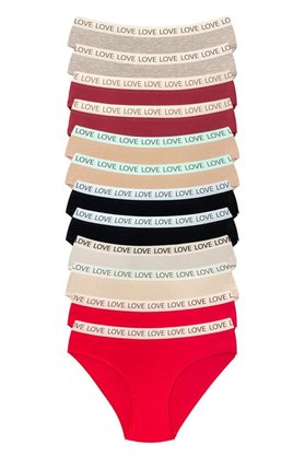 Asil Acar Home Glb-Stl41414 12 Adet Pamuklu Esnek Kadın Slip Bikini Külot Geniş Lastikli Baskılı