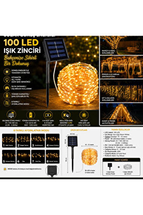 Evi̇mdeyokyok Solar 100 Led Gün Işığı Peri̇ Led Işık Zi̇nci̇ri̇ Bahçe Ve Balkon Aydınlatma