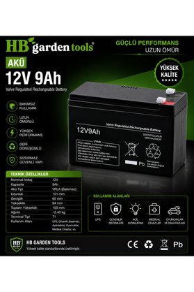HB Garden Tools 12 Volt 9 Amper Kuru Akü Şarjlı Akülü İlaçlama Makinalarına & Şarjlı Akülü Araba Oyuncak Aküsü