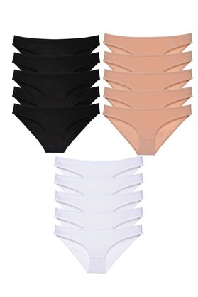 Ethab Ticaret Glb-Stl41414 15 Adet Süper Eko Set Likralı Kadın Slip Külot Siyah Ten Beyaz