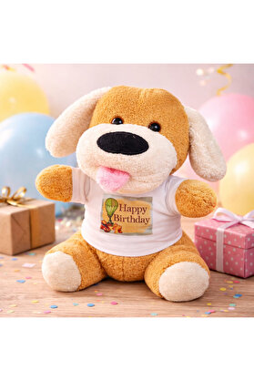 Evi̇mdeyokyok Happy Bi̇rthday Ti̇şörtlü Peluş Oyuncak Köpek