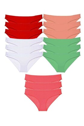 Ethab Ticaret Glb-Stl41414 15 Adet Süper Eko Set Likralı Kadın Slip Külot Kırmızı Beyaz Pudra Yeşil Fuşya