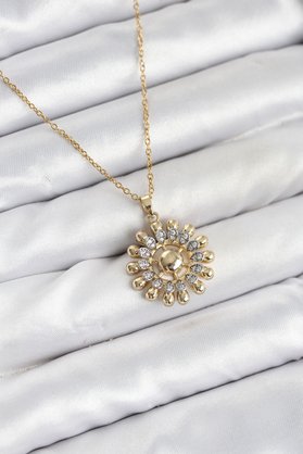Ethab Giyim 316L Çelik Zincir Gold Renk Güneş Model Kadın Kolye 5886 - Glst8585-4735