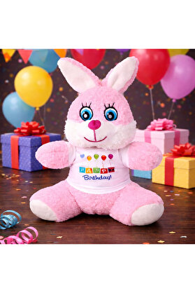 Evi̇mdeyokyok Happy Bi̇rthday Ti̇şörtlü Peluş Tavşan