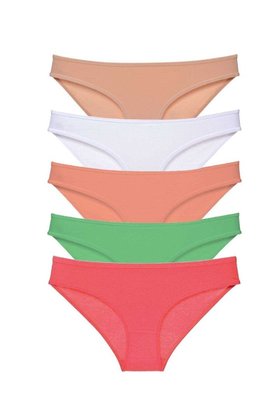 Ethab Ticaret Glb-Stl41414 5 Adet Süper Eko Set Likralı Kadın Slip Külot Ten Beyaz Pudra Yeşil Fuşya