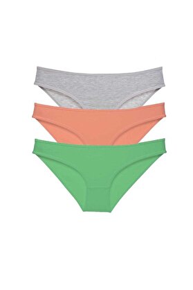 Ethab Ticaret Glb-Stl41414 3 Adet Süper Eko Set Likralı Kadın Slip Külot Gri Pudra Yeşil