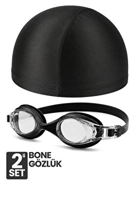 Telvesse Set Yüzücü Gözlüğü Kumaş Bone Set Yüzme Havuz Deniz Gözlüğü Siyah 4