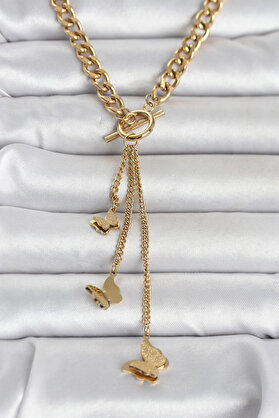 Ethab Giyim 316L Çelik Gold Renk Sallantılı Kadın Kolye 5886 - Glst6940-7540
