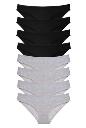 Ethab Ticaret Glb-Stl41414 8 Adet Süper Eko Set Likralı Kadın Slip Külot Siyah Gri