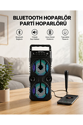 Semel Astraltech Led Işıklı Kablosuz Bluetooth Hoparlör Yüksek Ses Güçlü Bas Performansı Taşınabilir Şarjl