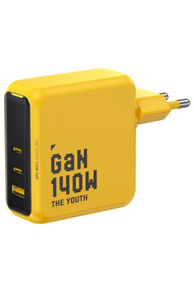 Aohi Youth 3 Portlu Şarj Adaptörü 140W Şarj Cihazı GaN Hızlı Şarj İstasyonu Sarı