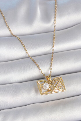 Ethab Giyim 316L Çelik Gold Renk Zincir Zirkon Taşlı Açılır İncili Elmas Model Kadın Kol - Glst1904-328