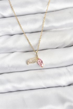 Ethab Giyim 316L Çelik Zincir Gold Renk Balık Kuyruğu Model Zirkon Taşlı Kadın Kolye 5886 - Glst4656-7908