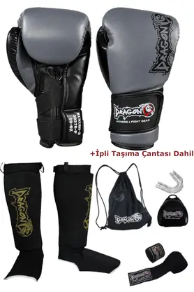 Dragondo Kunuri Boks Eldiveni 5’li Set Kickboks Muay Thai Boks Eldiveni Kaval Koruyucu Sırt Çantası Bandaj ve Dişlik