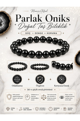 Muammer Köksal Design Parlak Oniks Koruma Taşı Bileklik 8 mm Doğal Siyah Oniks Taşı Erkek Kadın Unisex Topraklanma Doğal Taş Bileklik