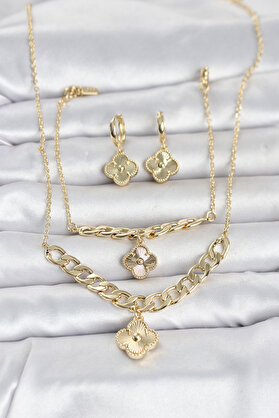 Evi̇mdeyokyok Gold Renk Pi̇ri̇nç Kolye Bi̇lekli̇k Ve Küpe Seti̇ Tj-Bko11063