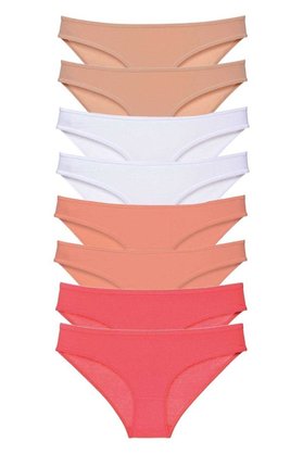 Ethab Ticaret Glb-Stl41414 8 Adet Süper Eko Set Likralı Kadın Slip Külot Ten Beyaz Pudra Fuşya