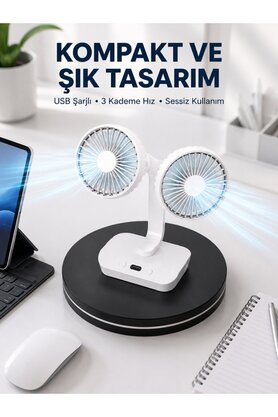 Ethab Giyim 720° Döner Çift Taraflı Masaüstü Vantilatör – Usb Şarjlı Sessiz Fan - Glst1910-2871