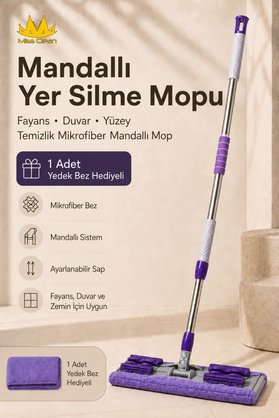Miss Clean Yer Mopu Fayans Duvar Yüzey Temizlik Mikrofiber Mandallı Mop