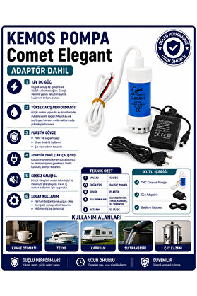 Kemos Elegant 220-12 Volt Mi̇ni̇ Dalgıç Adaptörlü Otomat (Sıvı Transfer) Pompası