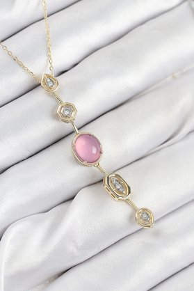 Ethab Giyim Pirinç Zincir Pembe Gold Renk Zirkon Taşlı Y Kolye 5886 - Glst3285-2377