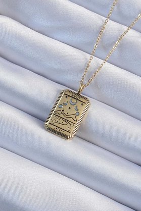 Ethab Giyim 316L Çelik Zincir Eskitme Altın Renk Ay Figürlü Tarot Kolye 5886 - Glst8455-3349