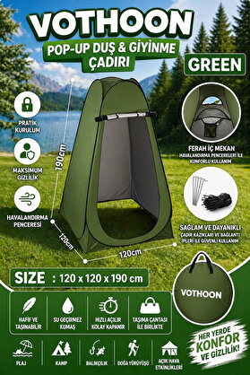 Evimdeyokyok Otomatik Kabin Giyinme Çadırı 120X120X190 Cm Üst Havalandırma Yan Pencereli Duş & Wc Çadırı