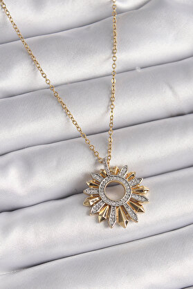 Byb Moda Tasarım 316L Çelik Gold Renk Zincir Zirkon Taşlı Mix Renk Güneş Model Kadın Kolye 5886