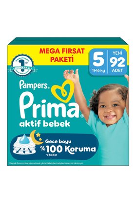 Prima Bebek Bezi Aktif Bebek Mega Fırsat Paketi 5 Beden 92 Adet