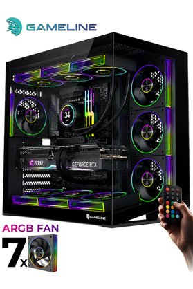 GAMELİNE V2 Grand Premium 7x Argb PWM Fan Kumandalı USB 3.0 Gaming Bilgisayar Kasası Siyah