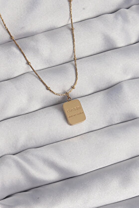 Ethab Giyim 316L Çelik Gold Renk Kare Charm Model Kolye 5886 - Glst6918-9668