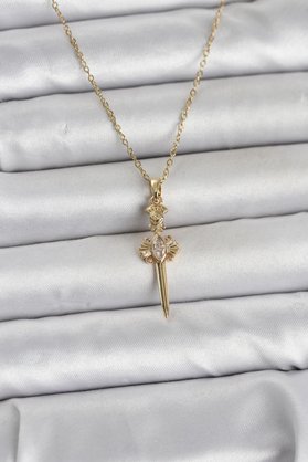 Ethab Giyim 316L Çelik Zincir Gold Renk Kılıç Model Kadın Kolye 5886 - Glst7412-4761