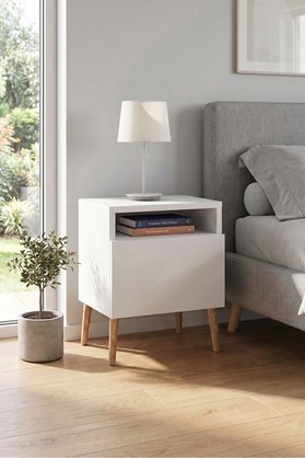 ROBEVE Modern Beyaz Komodin Ahşap Ayaklı Yatak Odası Komodin Bebek Odası Genç Odası Komodin Raflı Komodin Başucu Dolabı İskandinav Modern Komodin