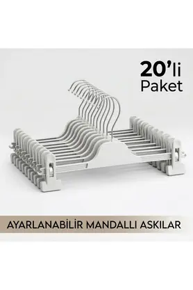 Semak Plastik 20 Adet Mandallı Pantolon Askısı