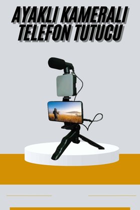 Ucuztekno Tripod Telefon Tutucu Kumandalı Mikrofon Led Işık Vlog Video Kayıt