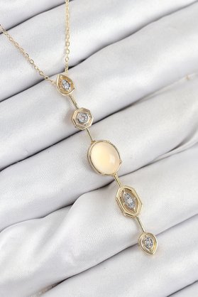 Ethab Giyim Pirinç Zincir Sarı Gold Renk Zirkon Taşlı Y Kolye 5886 - Glst3143-2375