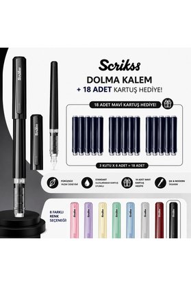 Scrikss Primeo Dolma Kalem Siyah + 18 Adet Mavi Kartuş Hediye