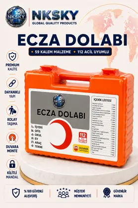 NKSKY Premium Ecza Dolabı Duvara Monte İlk Yardım Çantası İş Yeri Ofis Araç Ev İçin İlk Yardım Seti