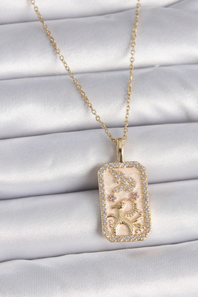 Novawell 316L Çelik Gold Renk Zincir Oğlak Burcu Zirkon Taşlı Kadın Kolye 5886