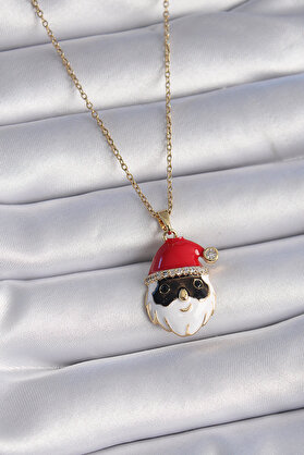 Ethab Giyim 316L Çelik Gold Renk Zincir Zirkon Taşlı Yılbaşı Temalı Noel Baba Figür Kad - Glst9694-523