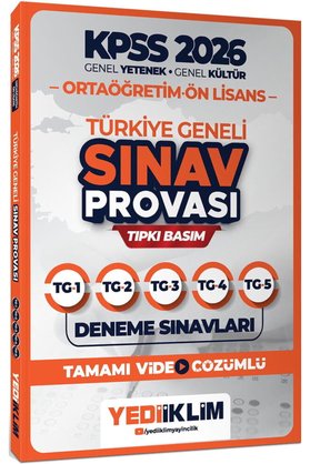 Yediiklim Yayınları 2026 Kpss Ortaöğretim Ön Lisans GY-GK Türkiye Geneli Sınav Provası Tıpkı Basım Deneme Sınavları Tamamı Video Çözümlü