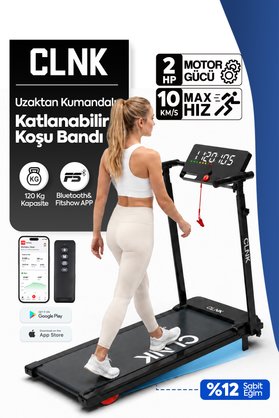 CLNK %6 Eğim Profesyonel Fitness Bluetoothlu Uygulamalı Uzaktan Kumandalı Koşu Bandı Yürüyüş Bandı