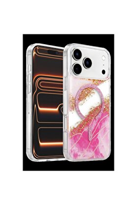 Ethab Ticaret Glb-Stl41414 Onegif İphone 17 Pro Lotus Simli Magsafe Kapak - Pembe