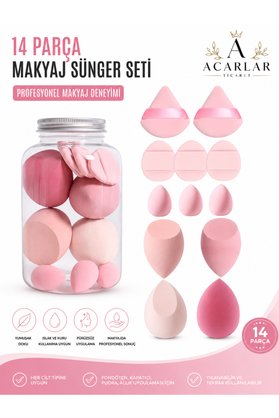 Acarlar Ticaret Kavanoz Kutulu Makyaj Sünger Seti 12 Parça + 1 Adet Kavanoz