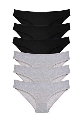 Ethab Ticaret Glb-Stl41414 6 Adet Süper Eko Set Likralı Kadın Slip Külot Siyah Gri